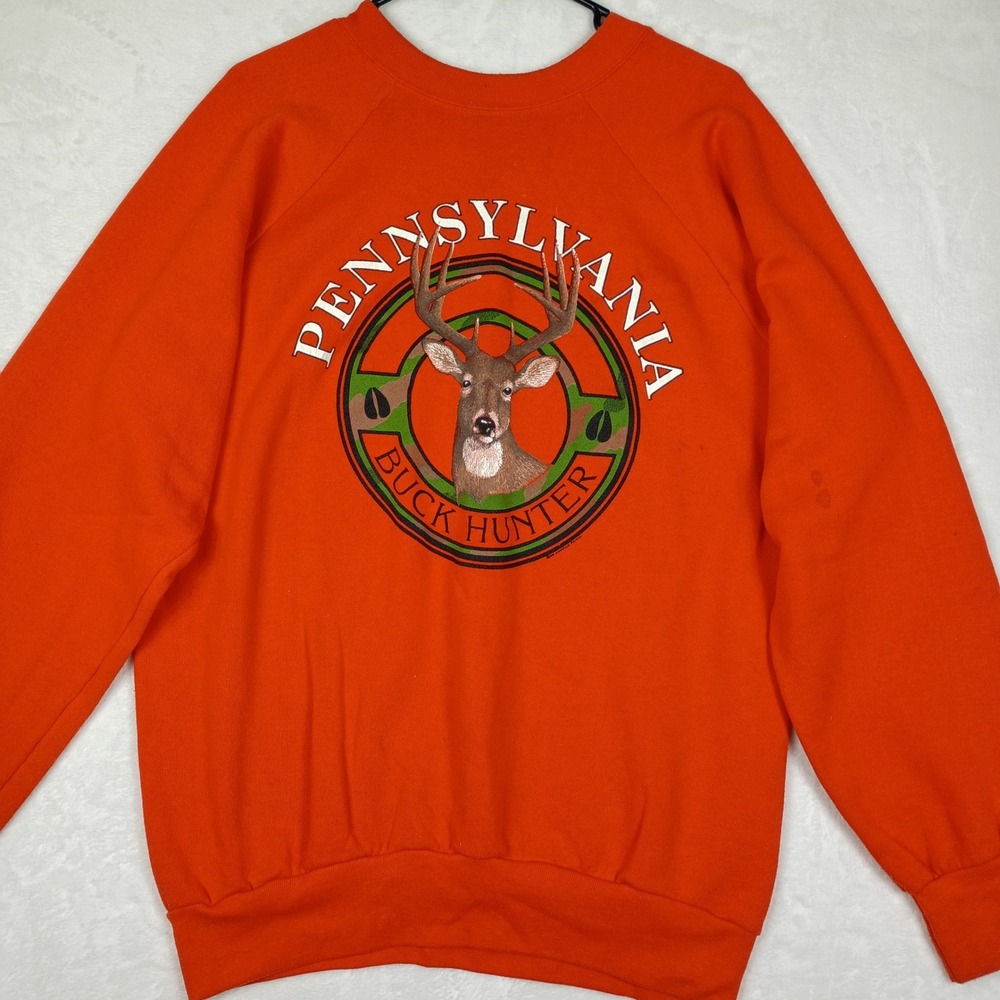 Vintage Signal Mega-Fleece Pennsylvania Buck Hunter Orange Sweatshirt Mens XL